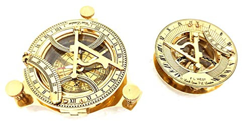 Kompass aus poliertem Messing, goldfarben, Hochzeitsgeschenk, nautischer Kompass, Sonnenuhr-Kompass, Antik-Optik, 2 Stück