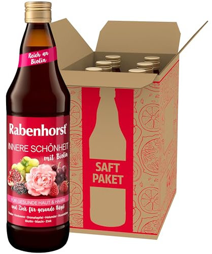 RABENHORST Innere Schönheit mit Biotin, 6er Pack (6 x 700 ml) - Mehrfruchtsaft mit Rosenblüten-Essenz, Biotin, Niacin und Zink für gesunde Haut, Haare und Nägel