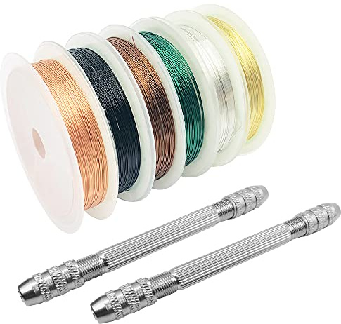 DaKuan 8PCS DIY Jewelry Accessories Twisted Copper Wire Tool (2 Mini DIY Hand Drill Pin Vise) with Jewelry Beading Wire for Jewelry Making Supplies and Craft