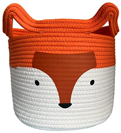 Bigepige Aufbewahrungskorb Kinder, Baby Spielzeug Baumwollseil Aufbewahrung Korb Geflochten, WäSchekorb Klein Faltbar Kinderzimmer Deko Basket Fuchs(28x24cm)