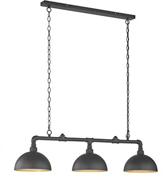 Pendelleuchte Industrial Style 3 flammig mit LED & Lampenschirmen Schwarz Gold