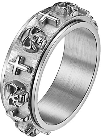 OIDEA Gotik Spinner ring mit Totenkopf, Farbe nicht ändert, nicht rostet, Silber 67 (21.3)