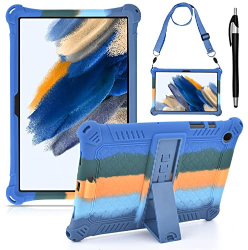 KATUMO Silicone Case Compatible with Samsung Galaxy Tab A8 10.5 inch 2021 2022 Tablet (SM-X205N/X200N/X207) Soft Rubber Cover with Stylus Pen Shoulder Strap Galaxy Tab A8 Case for Kids