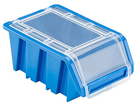 Lot de 50 boîtes de rangement empilables en plastique avec couvercle 100 x 155 x 70 cm Bleu, Bacs à bec Suspendu Conteneurs, Garage Outil Organisateur Panier Rack