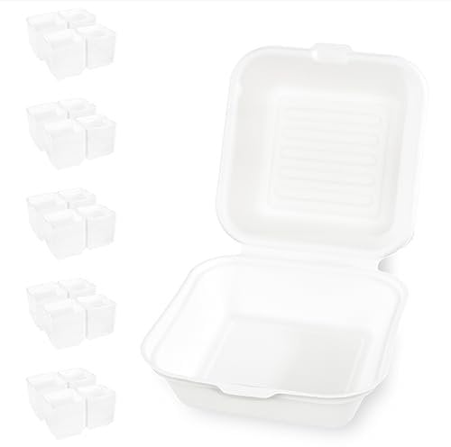 Hypafol Zuckerrohr Box 500 Stück für Hamburger I Formstabile Einwegschalen zum Verpacken von Essen I ökologisch, nachhaltig & zu 100% kompostierbar I 14x14x7cm I vielseitige To Go Box aus Zuckerrohr