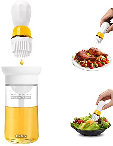 Botella dispensadora de aceite con cepillo de silicona para untar Botella de aceite de oliva de cocina para cocinar salsa de vinagre, barbacoa, parrilla, freír, hornear, ayuda de cocina T-OB21S blanco