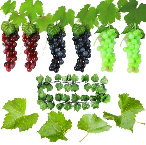 Molyorch 7 Stück Kunststoff Weintrauben, Künstliche Trauben Deko, Gefälschte Obst Requisiten Trauben, für Gartendekoration, Obststützen, Dekorative Früchte