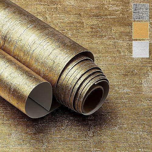 VERY BERRY STICKER Gold Metallic Peel and Stick Wallpaper (41cm x 300cm, Rough Texture, 2-Pack) Waterproof and Easy to Clean Self-Adhesive Film for Any Surfaces and Furniture