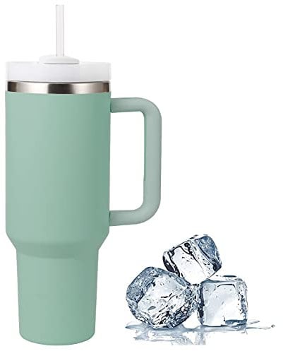 Travel Tumbler with Straw Lid and Handle,Travel Mug 40oz/30oz Stainless Steel Coffee Travel Insulated Cup Mug Leak Proof Vacuum Insulated Water Bottle for Cold & Hot Drinks (New Green 40oz)
