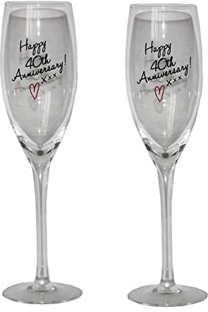 Widdle Gifts Ltd Set of 2 Champagne Flutes Happy 40th Anniversary Heart Detail