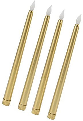 YWBL-WH LED-Stabkerzen, 4 Stück, 25,4 Cm, Flammenlose Stabkerzen, LED-Kerzen, Licht, Batteriebetrieben, Elektrisch, LED-Stabkerze, Warmes Licht für Tischröcke (Gold)