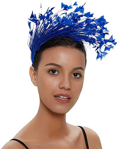 TOPEREUR Fascinator Hut Mädchen Haar Mesh Feder Clip Elegant Haarklammer Schleier für Party Kirche Hochzeit Cocktail Jockey Club Blau