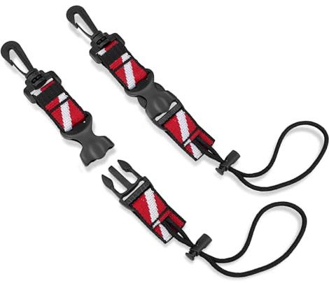 2Pack Scuba Lanyard Clip, Heavy Duty Quick Release Anti-Lost Strap with Adjustable Loop and Dive-Down Flag Webbing Band for Underwater Diving Cameras and Lights