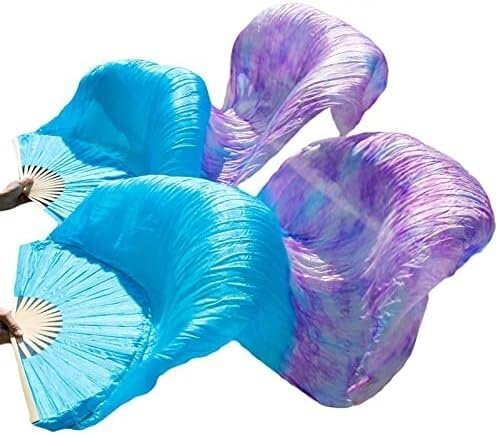 bufandas de baile del vientre, velo de seda de bai Abanico de danza del vientre Puesta en escena Abanicos de baile Velos de seda Mujeres de colores Abanico de danza del vientre Velos (2 uds) Mezcla de