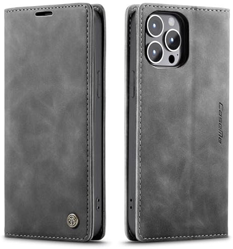Niloucase Kompatibel mit iPhone 15 Pro Max Hülle Leder,Magnetverschluss Premium PU Leder Flip Case,Standfunktion.-grau