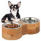 Relaxdays Support avec gamelles, Chiens, 2 Bols en Acier Inoxydable de 400 ML, HxLxP : 8x30,5x14,5 cm, Nature - argenté