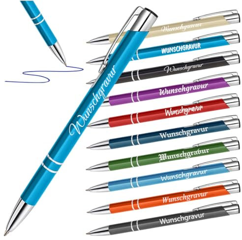 300 Stück Metall Kugelschreiber Türkis mit Gravur - Geschenke für Freunde - das Jubiläumsgeschenk - Stifte für Büro, Home Office und Uni - blaue Mine