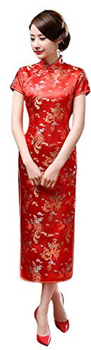 Robe de Nouvel An pour femme - Robe Cheongsam chinoise élégante - Robe Qipao nationale Cheongsam - Robe midi de banquet - Costume de performance pour femme, Rouge, M
