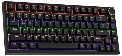 NEWMEN GM326 75% Mechanical Gaming Keyboard, 82 Keys Gasket Hot Swappable Wired Mechanical Keyboard with Rainbow LED Backlit NKRO Compact Gaming Keyboard with Knob for Windows and Mac (Black KEYCAPS)