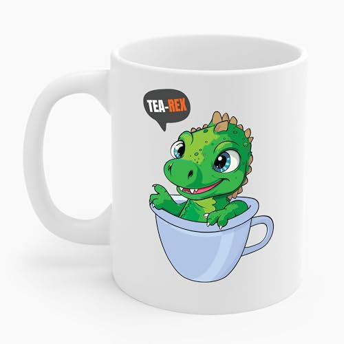 Tea-Rex In A Cup Cute T-Rex Dinosaur Kawaii Coffee Tea Funny Dino Pun Coffee Mug For Men Women (White, 11 oz)