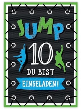 Minkocards 10 Einladungskarten zum 10. Kindergeburtstag Junge Mädchen Jump Trampolin Einladungen zehnte Geburtstag