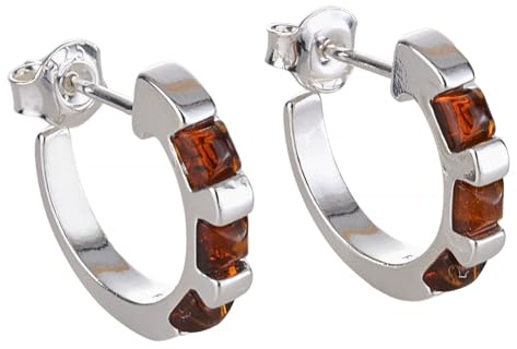Bernsteinschmuck für Frauen – Kreolen aus 925er-Sterlingsilber und baltischem Bernstein, kleine Silber-Edelstein-Ohrstecker – Sterlingsilber-Schmuck-Kollektion, Edelstein-Metall, Bernstein,