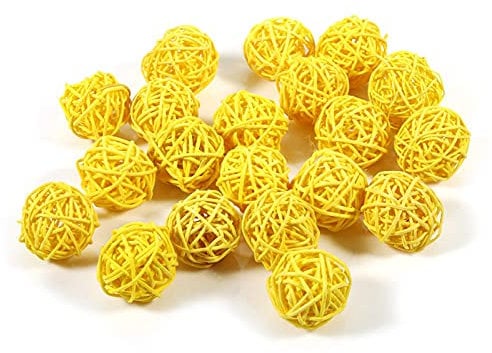Tissting 20 Pieces Wicker Rattan Balls, 3cm Decorative Balls, Vase Centerpiece Bowls Orbs Filler House Ornament for Craft, Wedding, Party, Potpourri Decor(Yellow)