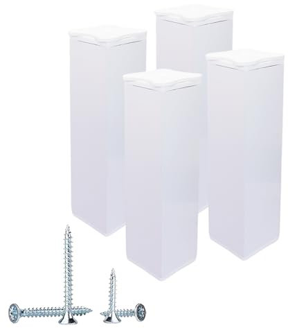 SKIR'CO 4 pièces, Pieds de Meuble Blancs Réglables en Hauteur, Hauteur 15 cm, Profil Carré 40 x 40 mm, Pieds de Meuble en Aluminium, Vis Incluses