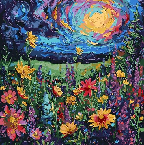 Miquans Art Peinture Par Numéros Pour Adulte, DIY Peinture Acrylique Pour Adultes Enfants Débutants Facile Sur Toile (40×40 cm) avec Peintures et Pinceaux,Paysage