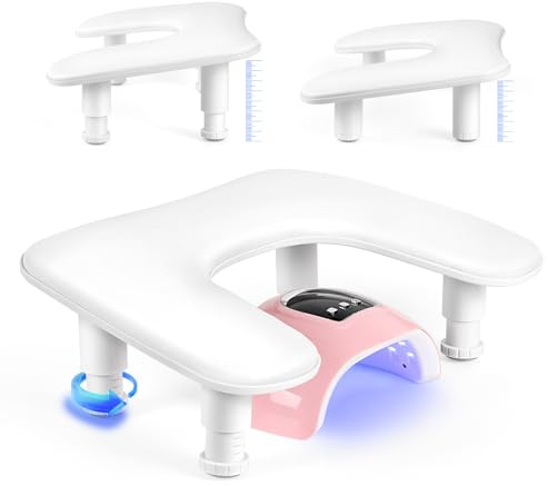 Manicure Arm Rest for Nails Tech: U-shaped Adjustable Nail Armrest - White PU Leather Hand Stand Rest for Manicurists