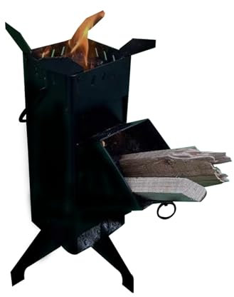 Raketenofen Tragbarer Holzofen aus Edelstahl, Zusammenklappbarer Campingkocher für den Außenbereich für Mehrere Brennstoffe, Ideal für Zelte, zum Heizen von Innenräumen und zum Kochen(21*8.5*34cm)