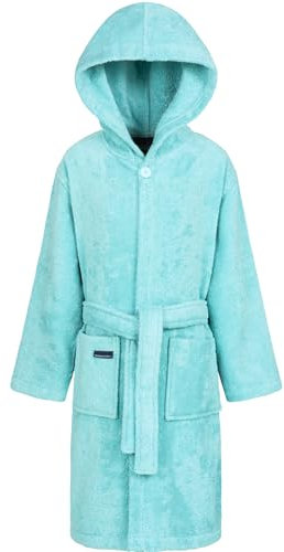Morgenstern Accappatoio Bambine e Ragazze con Cappuccio Vestaglia Cotone Turchese Taglia 134-140 cm, 9-10 anni