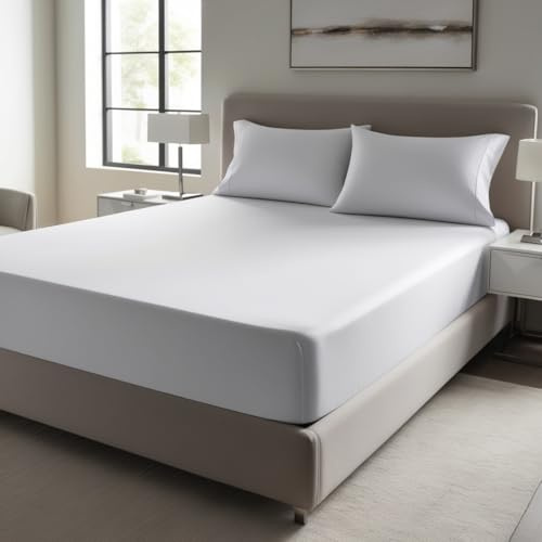 Fitted Sheet Super Soft 100% Egyptian Cotton Cosy Easy Care Bed Linen Luxury & Ultra Soft Hotel Quality Bedding Bed sheet 30cm Deep Non Iron (White, Single)