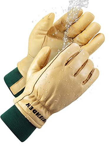 FEISHDEK Leder Handschuhe Arbeitshandschuhe Herren Gartenhandschuhe Dornenfest Damen Kaktus Schutzhandschuhe (Gelb-16, XXL)