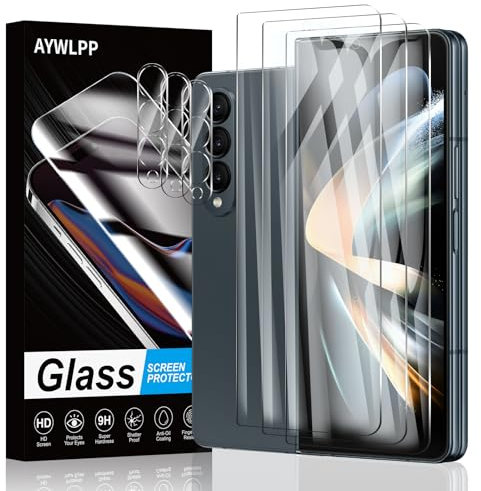 Screen Protector for Samsung Galaxy Fold 4 Accessories, 3* Tempered Glass Film with 3* Camera Lens Protector, Ultra Durable 9H Hardness, Anti-Scratch, Bubble-Free, High Sensitivity, Case-Friendly