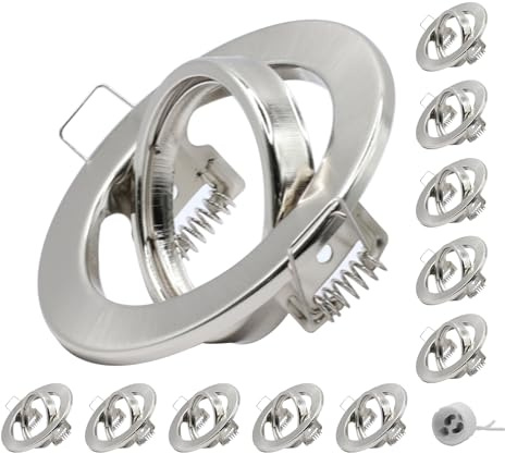 JOYINLED 10er Einbaustrahler Set Einbaurahmen Chrome 68mm, 30° schwenkbar | Metall rund, 30° schwenkbar, inkl. GU10 Fassung, für für LED oder Halogen Leuchtmittel, Deckenspots, Einbauleuchten