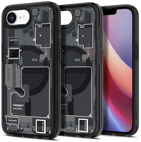 Spigen für iPhone 16e Hülle [Anti Vergilbung] Ultra Hybrid MagFit iPhone 16e Case Handyhülle Transparent Dünn Slim Kompatibel mit MagSafe Zubehör -Zero One Black