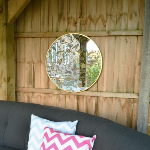 Small Flower Design Coloured Round Garden Mirror 60 x 60 CM 2ft x 2ft