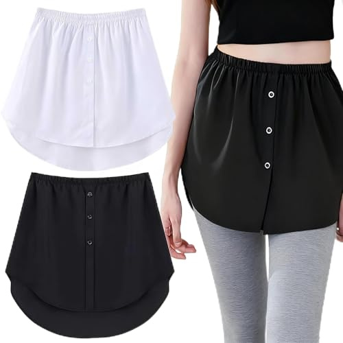YeahBoom Hemdverlängerung Damen,Women's Mini Underskirt Shirt Extensions | Lower Skirt Sweep Shirt Extension Skirt,Hemd Verlängerung Rock mit Knöpfen,Damen Blusenrock Unterrock Hemdverlängerung