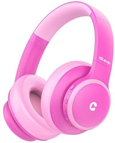iClever BTH26 Active Noise Cancelling Headphones for Kids, 60H Play Time, Type-C Fast Charging, 80dBA Safe Volume, Bluetooth5.4 Kids Headphones Wireless Aux Cord for Airplane Travel (Pink)