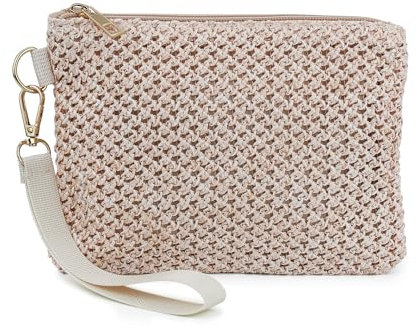 AdiStylinno Womens Straw Clutch Bag, Bohemian Straw Bag for Women Small Straws Handbag Woven Clutch Purse with Zip Wristlet Wallet Summer Straw Beach Bag for Holiday Party Beach (Beige)