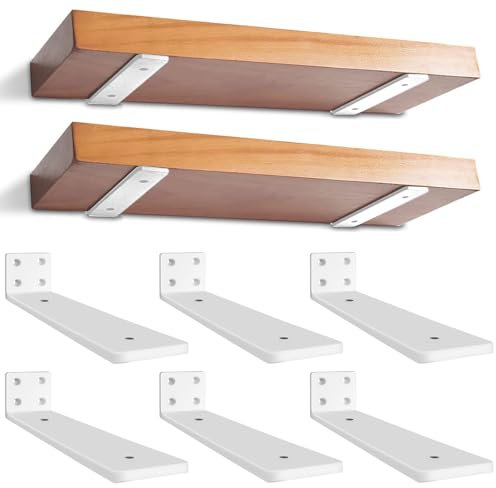 6 Stücke Regalhalterung Regalträger 30cm, Schwarz Metall L-Eckstrebe Dekorative Regalhalterungen Schwerlastträger für Wohnzimmer | Büro| Küchen, Weiß