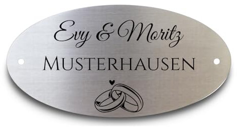 Türschild Oval Edelstahl 100mm / 150mm | Viele Motive Türschild Klingelschild Grabschild Wunschtext Personalisiert mit Gravur (Ringe)