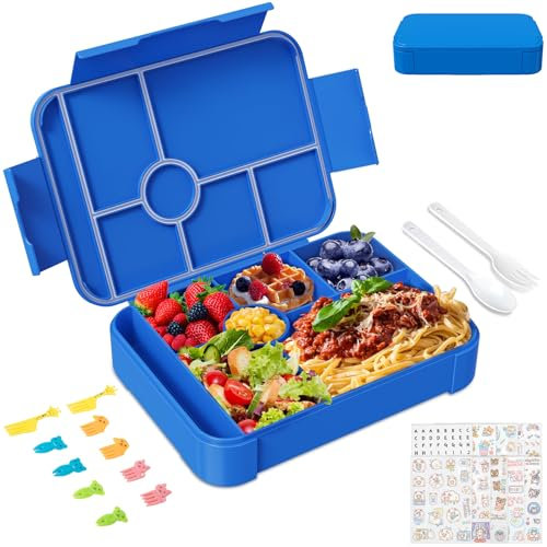 Obcarn Bento Lunch Box 1350ml, Lunchbox 7 Compartiments, Boîtes Bento Micro-ondes et Lave-vaisselle Lunch Box Adulte Boite Lunch Enfant Convient pour l'école, le bureau, le pique-nique(Bleu)