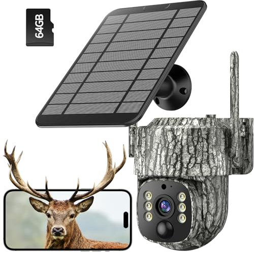 VOOPEAK 4G LTE Wildkamera Solar mit SIM Karte, Live Übertragung Wildkamera mit Handyübertragung App, 355° Schwenk 90° Neigung Handyeinstellung, Wildtierkamera mit Nachtsicht Bewegungsmelder