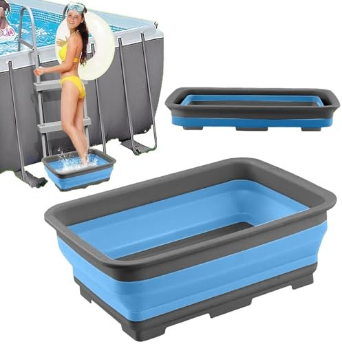 Vaschetta Lavapiedi Piscina Pieghevole 37x27x11.8cm, Bacinella per Pediluvio Antiscivolo, Vaschetta Piedi Piscina per Scaletta, Ideale Prima di Entrare in Piscina per Mantenere l’Acqua Pulita