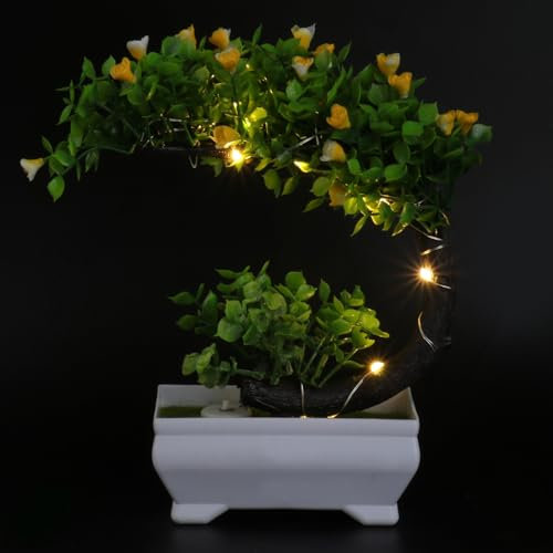 KAILIKETIY Plante Artificielle Lumineuse avec Lampe LED Artificiel Décoratif Fausse Plante en Pot Décoration de Bureau pour Salon et École Petite Taille