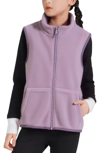 Happy Cherry Veste Polaire sans Manche Enfant 6-7 ans Gilet avec Fermeture Éclair pour Printemps Automne Hiver Violet
