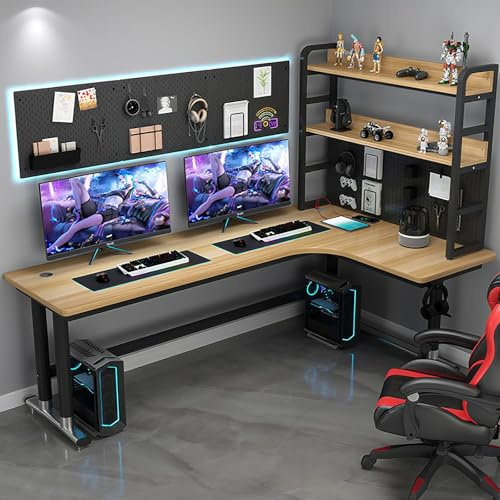 L-Shaped Computer Schreibtisch Ecke Workstation With Pegboard, Home Office Gaming Schreibtisch Mit Bücherregal, Study Schreibtisch Für PC & Laptop, Space-Saving Ergonomic Design Für kleine Räume