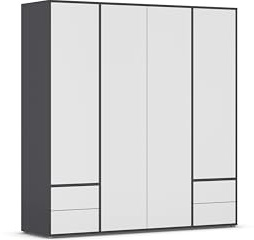Rauch Möbel NABILA, Kleiderschrank, Farbe Weiß/Grau metallic, Breite 187 cm | Schrank, Mehrzweckschrank, 4-türig, 4 Schubladen, Push-to-open, Zubehör Premium, für Schlafzimmer, Kinderzimmer, Garderobe